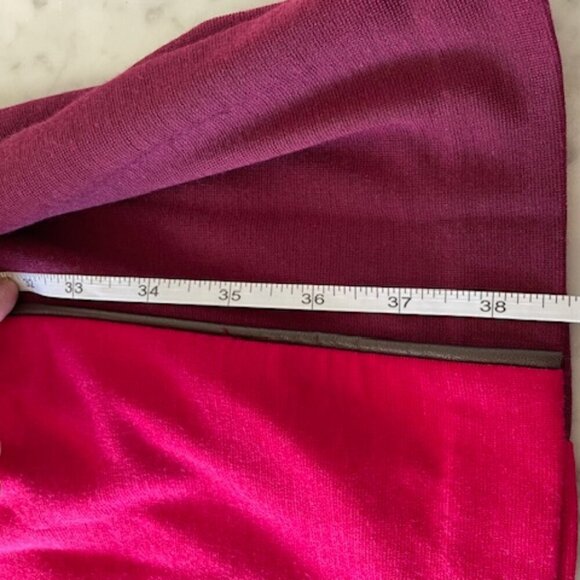 DONNA MORGAN Colorblock Shift Bordeaux Long Sleeve Faux Leather Trim Dre… - Picture 14 of 16